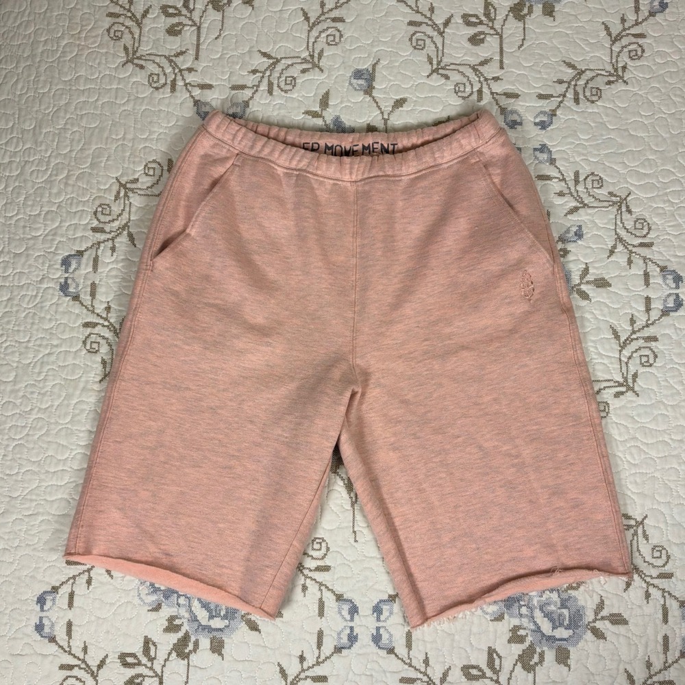 Free People FP Movement Long Sweat Shorts Pink Raw Hem Bermuda NWOT